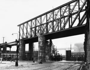 Picture shows the remains of the bridge near Herculaneum Dock railway station