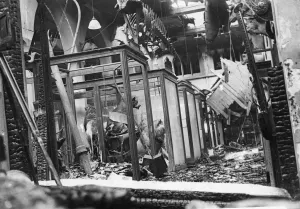 Bear Prints: Picture shows the ruins of The Natural History Section of The Bristol Art Gallery in