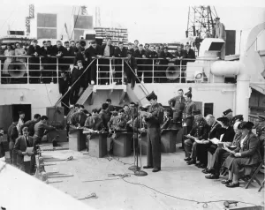 Southampton Prints: Picture shows a service on board a hospital ship in Southampton. The Solent