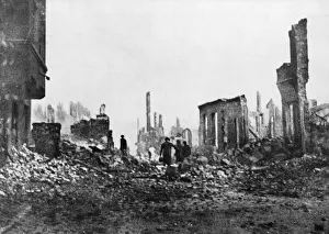 Battles And Campaigns Prints: Picture taken from ground level in Hamburg shows - devastation resulting from R. A. F