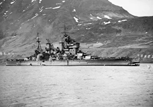 01442 Prints: Picture taken in an Icelandic fjord after the Royal Navy battleship King George V had