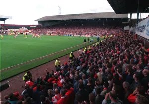 PIctured are the fans cheering stoke city at the LAST GAME AT THE VICTORIA GROUND