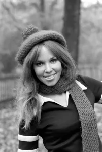 Pictures of Christine Smith in Holland Park, modelling a pattened mini -dress
