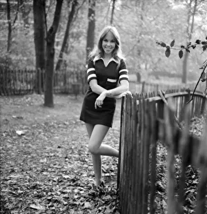 Pictures of Christine Smith in Holland Park, modelling a pattened mini -dress