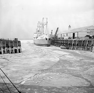 Pictures of the sea at Whitstable, Kent, frozen solid in places. 14th January 1963
