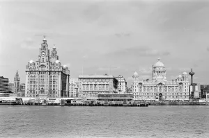The Pier Head, a riverside location in the city centre of Liverpool, England