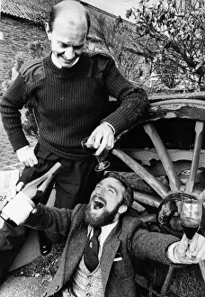 Pilot Mike Gill (left) and David Young sample the new wine at Belsay