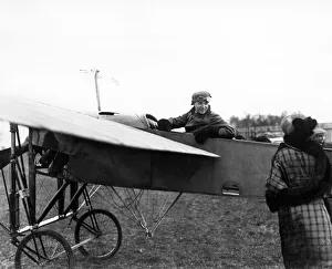 00071 Prints: Pioneer British aviator Gustav Hamel pictured in a plane, circa 1913