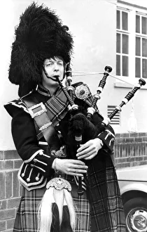Bagpipes Prints: Piper Roy Anderson playing the bagpipes in June 1981 24 / 06 / 81