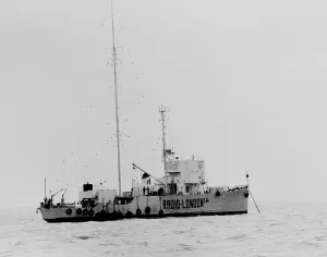 The pirate radio station Radio London seen here moored 12 miles off the the Essex coast
