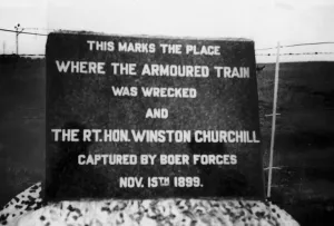 00363 Prints: Plaque to mark the spot where Winston Churchill was captured by Boer forces in South