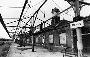 Vandalism Prints: The platform of the now derelict Manors Railway Station on 1st July 1985