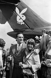 01064 Prints: Playboy Editor and Publisher Hugh Hefner arrives at Heathrow Airport in his private