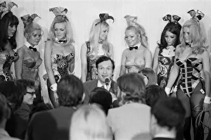 01064 Prints: Playboy Editor and Publisher Hugh Hefner arrives at Heathrow Airport in his private