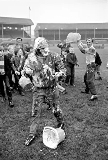 Players covered in soapy water during Charity football match. November 1969 Z11133-003