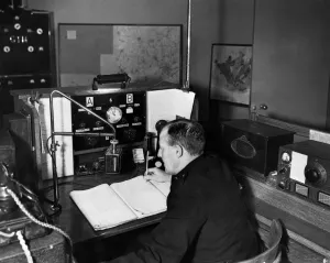 Equipment Prints: The police continue their vigil at the Allerton police wireless broadcasting station in