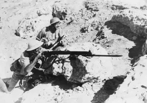 North Africa Prints: Polish troops who are among the defenders of Tobruk at a firing post during Second World