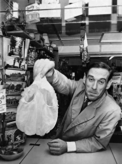 Politician Jeremy Thorpe at work in the village stores in Landkey Devon