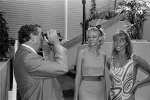 Politician and keen photographer Denis Healey tries out the new Polaroid camera