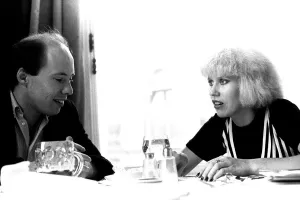Pop diva Hazel O Connor is interviewed by reporter Mark Dawson