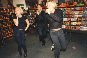 Pop group Deuce perform at Virgin megastore on Northumberland Street