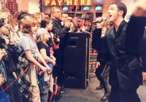 Pop group Deuce perform at Virgin megastore on Northumberland Street
