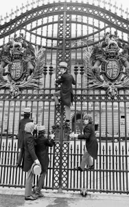 Pop group The Easy Beats outside Buckingham Palace after being refused entry to