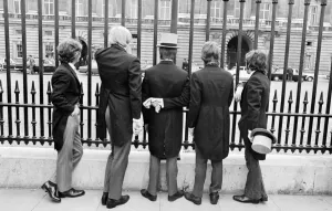 Pop group The Easy Beats outside Buckingham Palace after being refused entry to