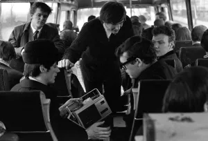 00082 Prints: Pop group The Fourmost on tour Lead singer Brian O Hara (on the left wearing a hat