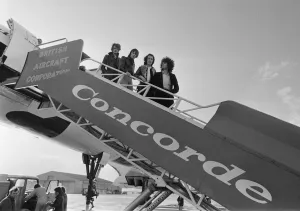 The pop group Pilot'pictured here beside the famous supersonic airliner