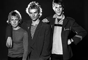 00066 Collection: Pop group The police in studio 1980 Sting with Andy Summers and Stewart Copeland