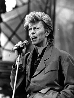 Show Prints: Pop Music - David Bowie pictured in concert at Cardiff Arms Park during his Glass Spider