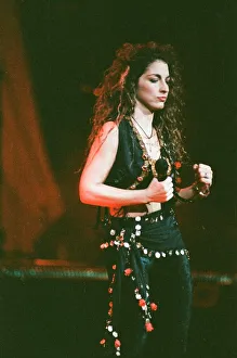 Pop singer Gloria Estefan performing on stage during a concert in Britain 24th