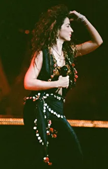 Pop singer Gloria Estefan performing on stage during a concert in Britain 24th