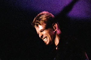Pop star David Bowie performing on stage during a concert at The Barrowlands in Glasgow