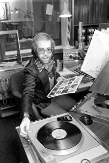 Pianist Prints: Pop Star: Elton John. Elton John records his first programme as a disk jockey at the BBC