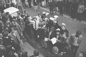 Pop stars meet in Carnaby Street, London to become founder members of an anti bowlerhat
