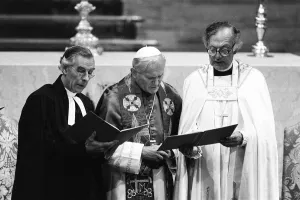 Pope John Paul II during his visit to Britain in 1982 conducts a joint service withe
