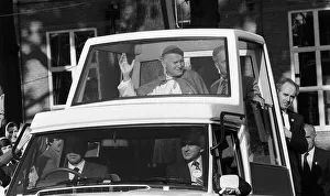 Historical Events Prints: Pope John Paul II during his visit to Britain in 1982 rides along in his Popemobile