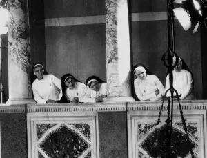 00159 Prints: Pope John Paul II visits Britain May 1982 Nuns look down from a balcony as