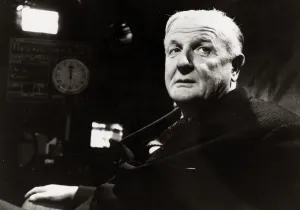 00105 Prints: Portrait of Cecil H King during a television interview with Robin Day in the programme
