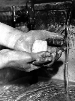 War Rations Prints: Post World War Two - Second World War - Rationing - People seeking soap rations who