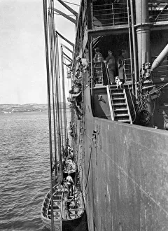 00094 Prints: Pre-sailing drill aboard the French SS Sontay in unknown port. 1st May 1917