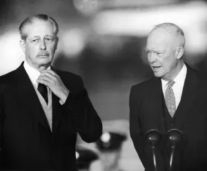 President Dwight Eisenhower (Right) seen here with Prime Minister Harold MacMillian