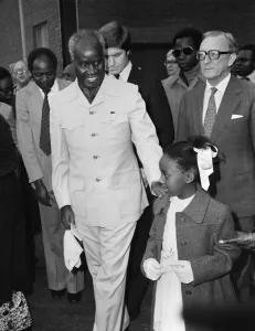 President Kaunda of Zambia is greeted by Foreign Secretary Lord Carrington as he arrives