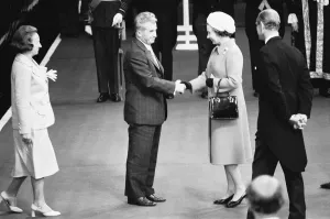 Shaking Hands Prints: President Nicolae Ceausescu of Romania accompanied by Madame Elena Ceausescu is welcomed