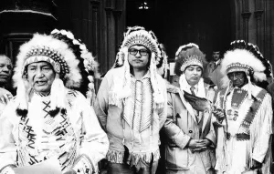 Native American Prints: President of the Red Indian association of Alberts -Eugene Steinhauer standing outside
