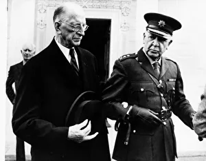 Ireland Prints: President of the Republic of Ireland Eamon De Valera with aide de camp Colonel Brennan