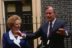 President Prints: President of the United States George Bush making a speech outside No 10 Downing Street