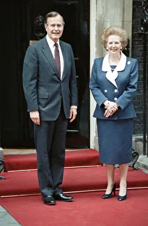 President of the United States George Bush and Prime Minister Margaret Thatcher outside